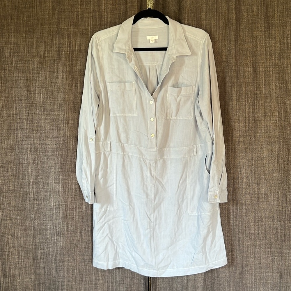 J Jill linen blend dress button down neckline light blue long sleeve medium